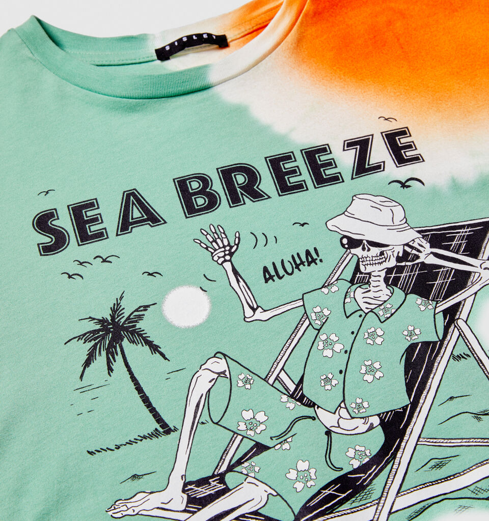 Tie-dye t-shirt with print - boys' short sleeve t-shirts - Green | Sisley Young image number 3